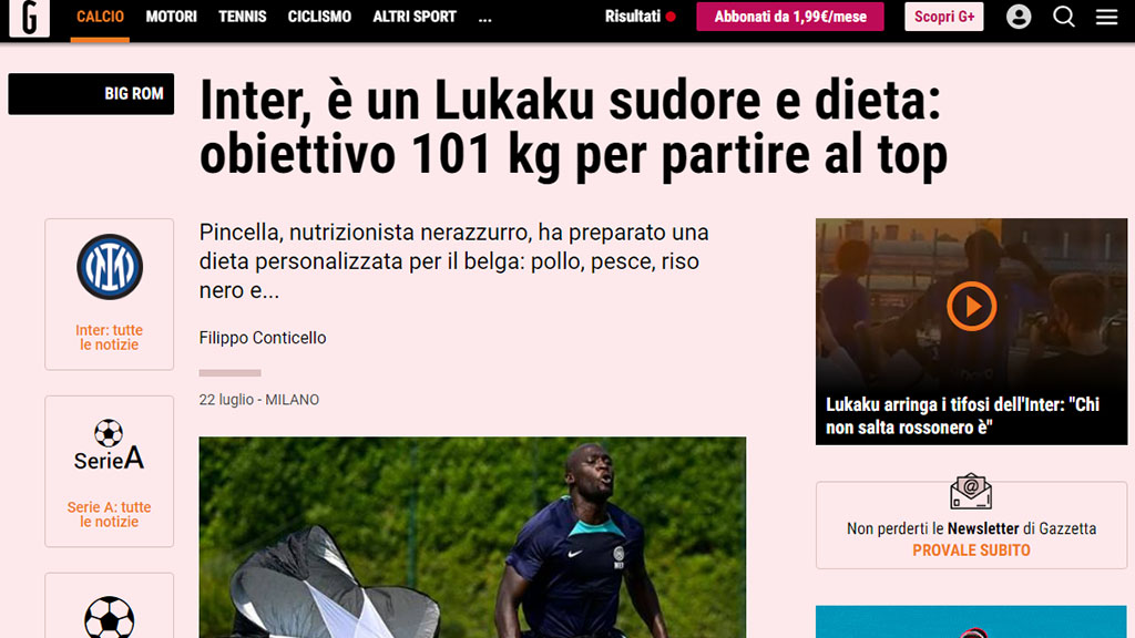 Inter, è un Lukaku sudore e dieta: obiettivo 101 kg per partire al top